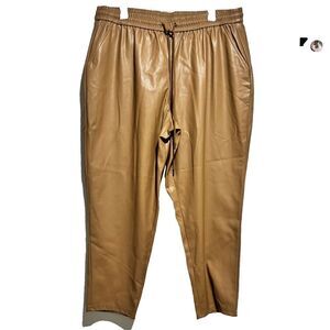 Cato Faux  Leather Jogger Pants 18/20W Brown Elastic Waist High Rise Tapered Leg